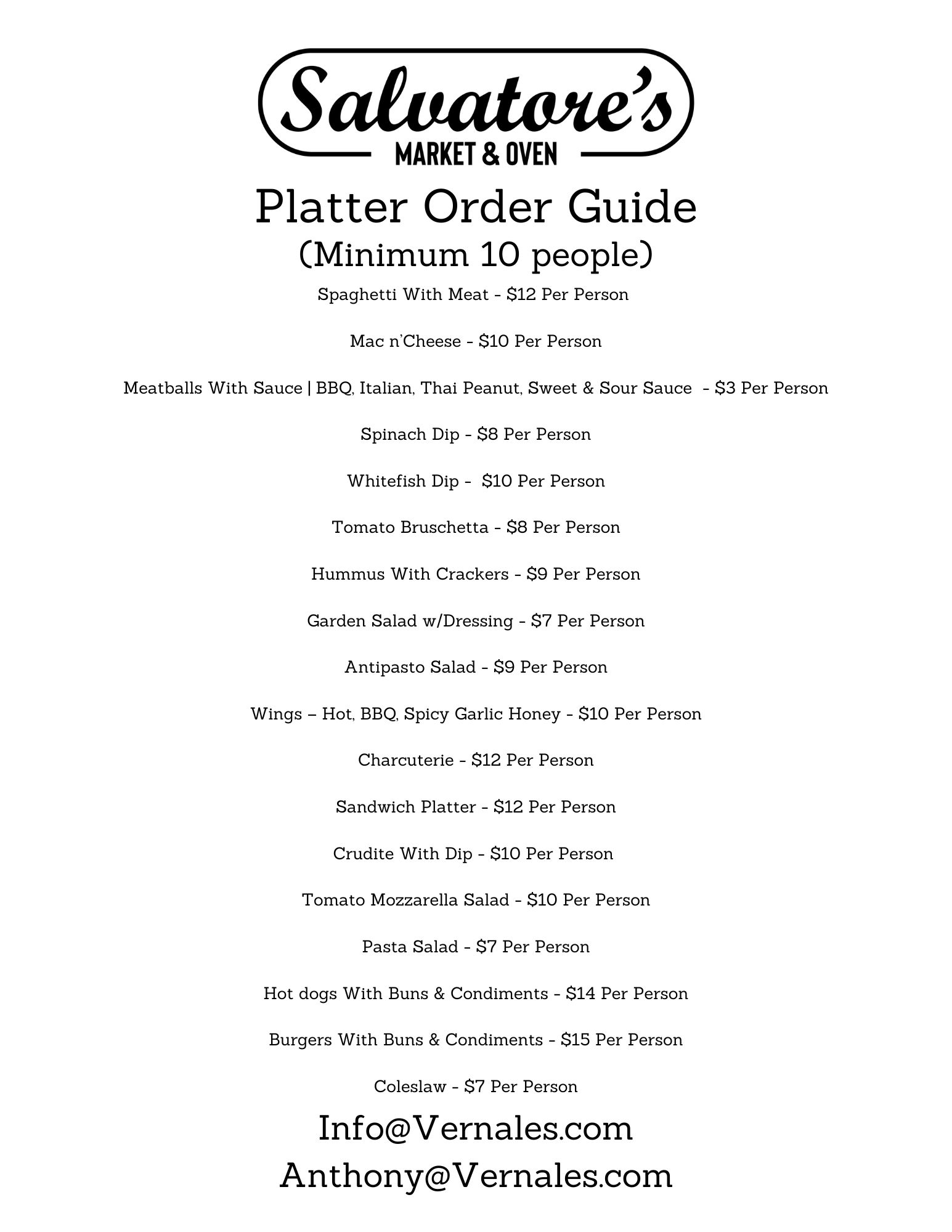 Platter Order Guide